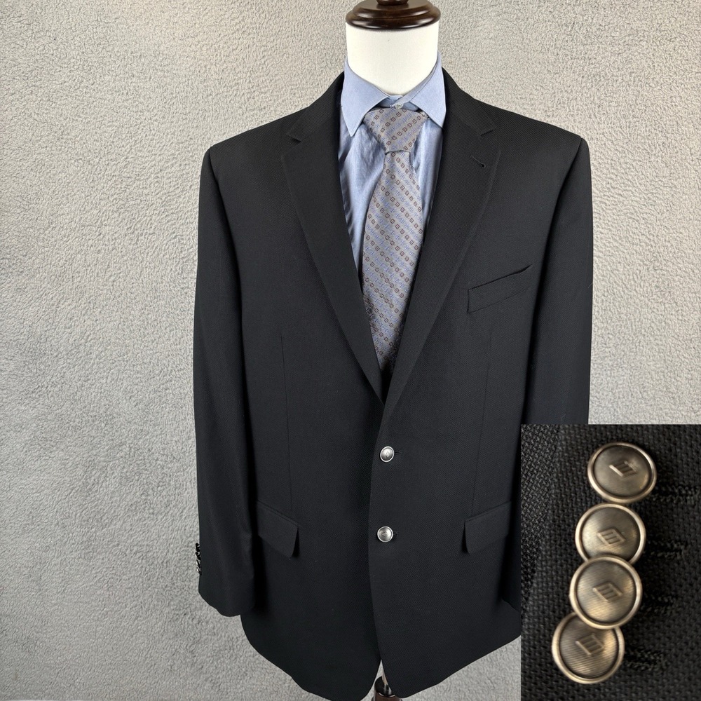 Joseph Abboud Heritage Men 46L Black 100% Wool Reda Italian Fabric Blazer Jacket